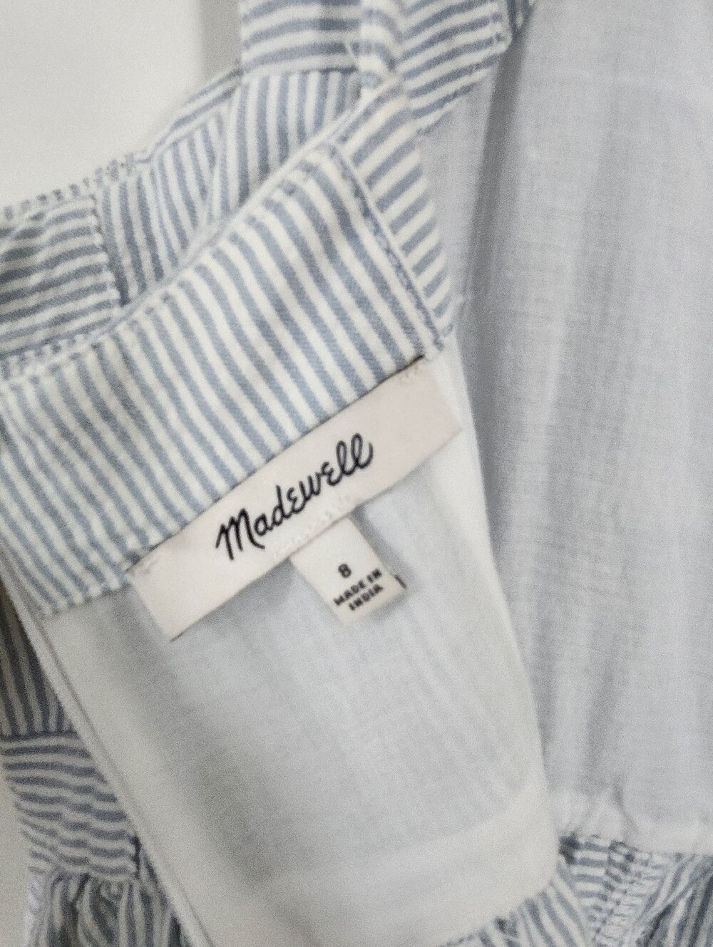 MADEWELL Seersucker Patchwork Tiered Midi Cotton Dress Sz 8 Cottagecore Coastal - Picture 7 of 15